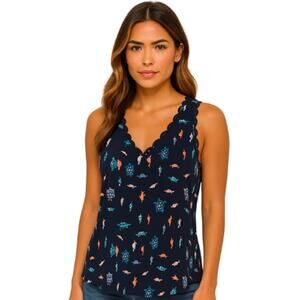 Anthropologie Maeve Turtle Print Sleeveless Blouse in Blue EUC Size 2